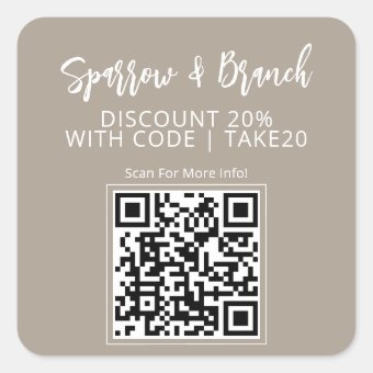 QR Code Discount Coupon Scannable Square Sticker Zazzle