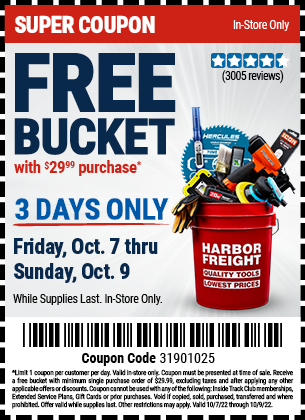 Spend 29 99 At Harbor Freight Tools Get Bucket For FREE Harbor 