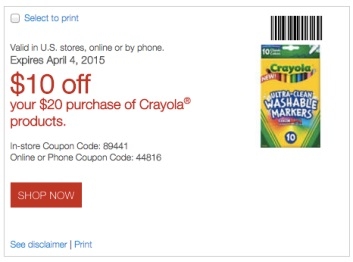 Staples Coupon 10 Off 20 Crayola Purchase in store And Online 