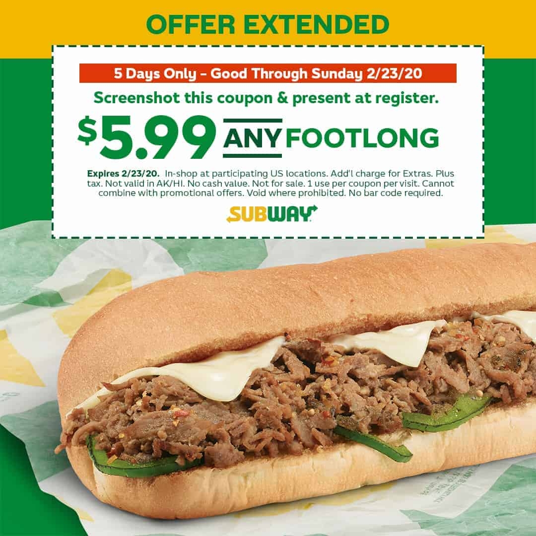 Subway Footlong Printable Coupons 2025 Julian T Ann