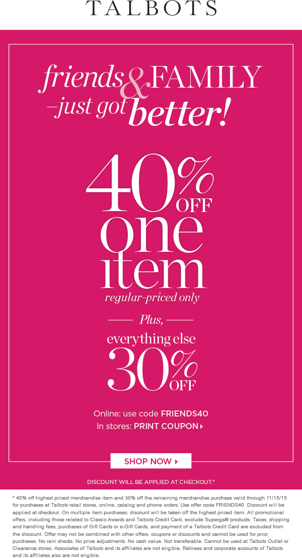 Talbots 20 Coupon Printable