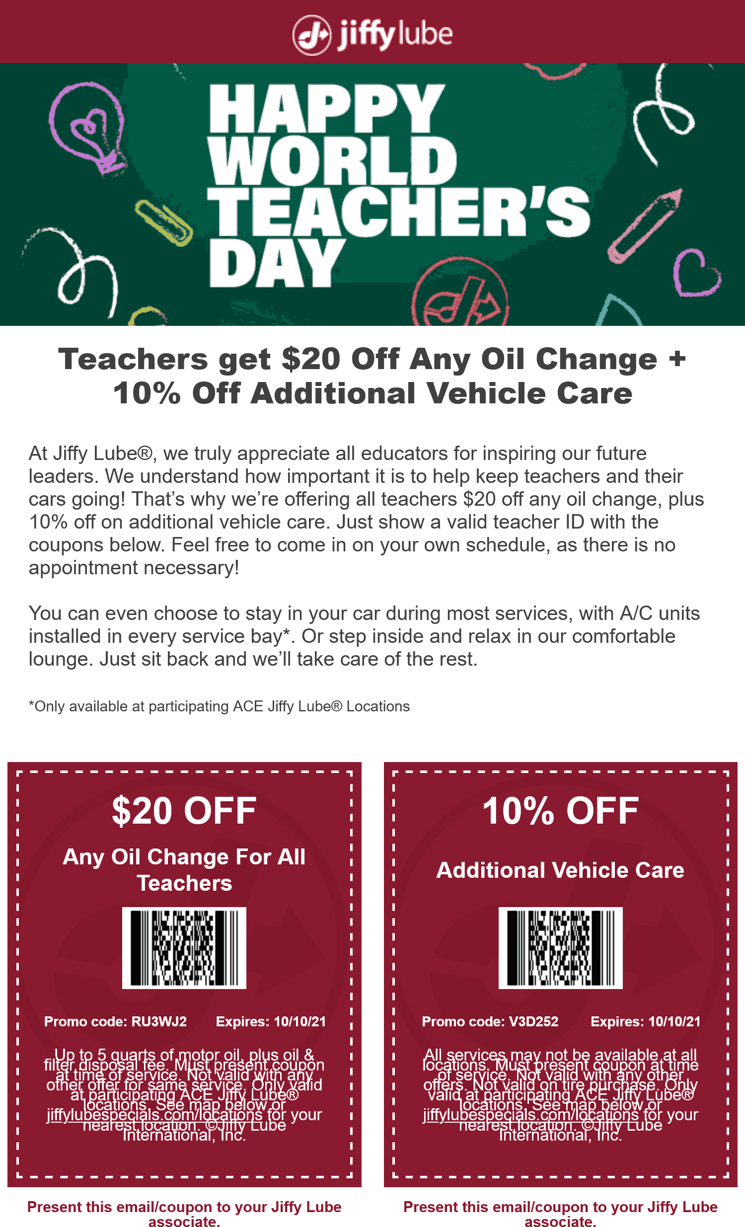 Teachers Enjoy 20 Off An Oil Change At Jiffy Lube jiffylube The 