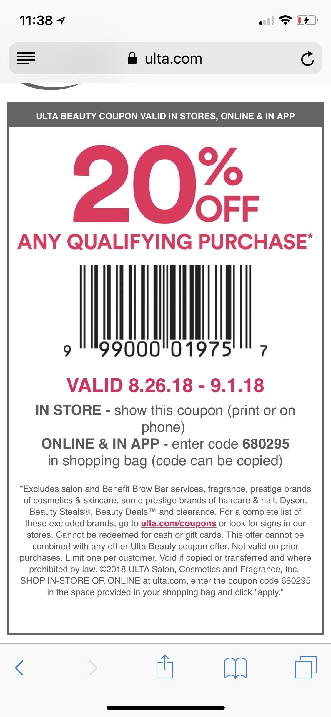 ULTA 20 Off Coupon 8 26 To 9 1 R MUAontheCheap Worksheets Library