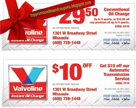 Valvoline 20 Oil Change Coupon Printable